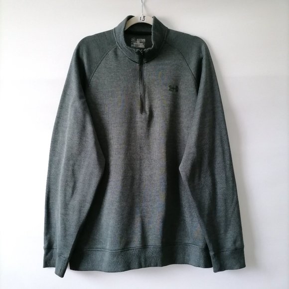 Under Armour Men Gray Raglan Sleeve 1/4 Zip Up Loose Cold Gear Pullover Size 2XL - Picture 1 of 8